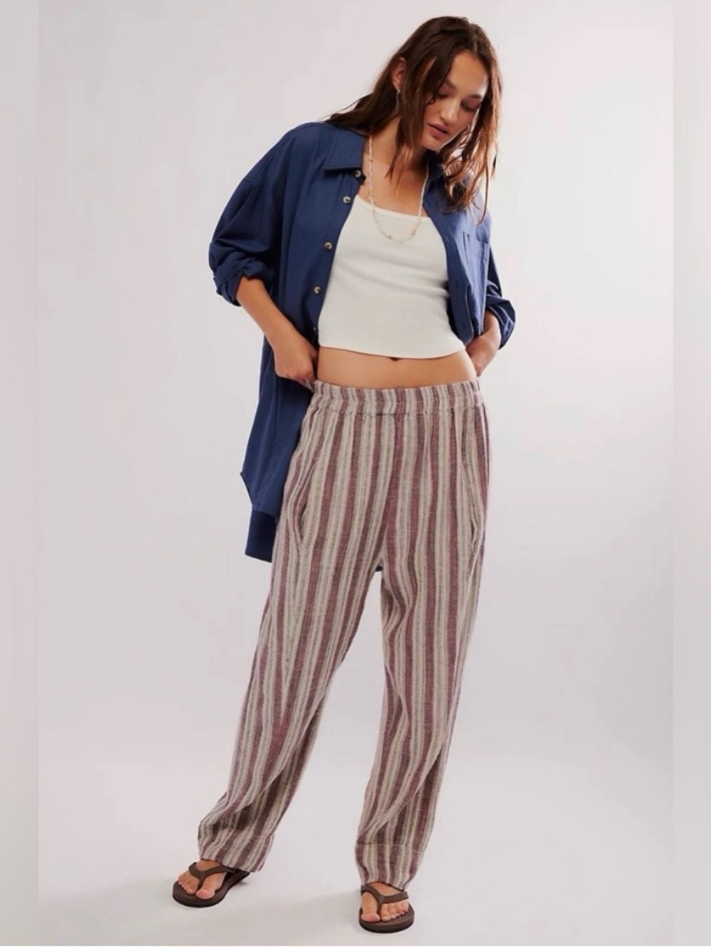Free People Preppy Striped Pull On Pants NWOT